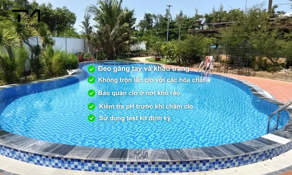 lưu ý an toàn khi sử dụng clo cho hồ bơi