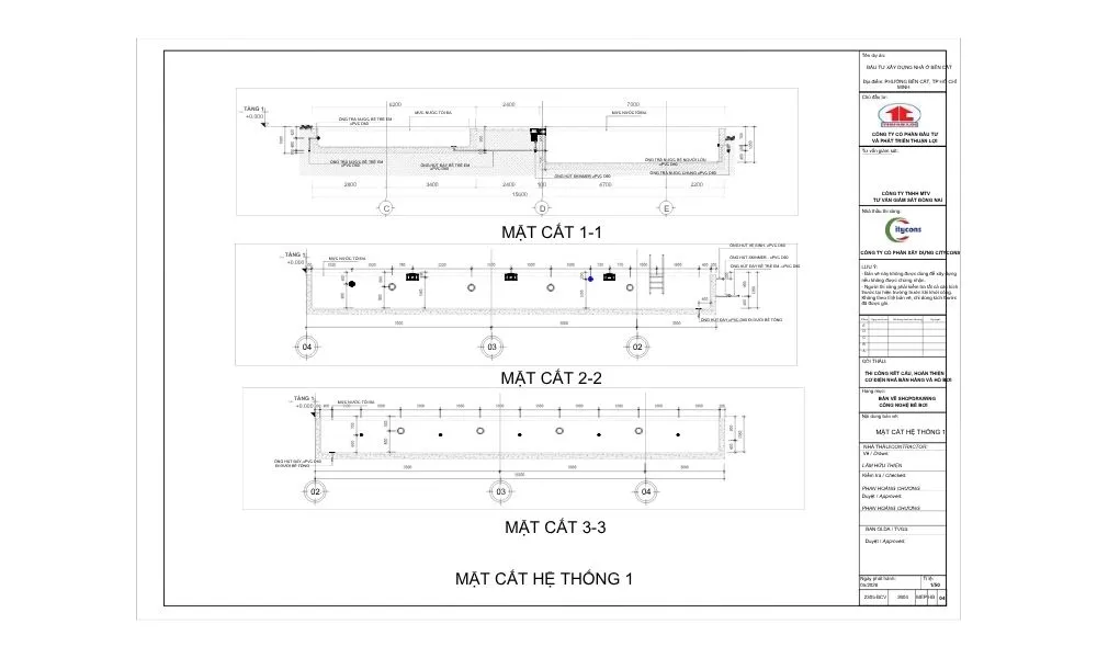 mặt cắt hệ thống 1 thi công tại phường bến cát, Tp Hồ Chí Minh