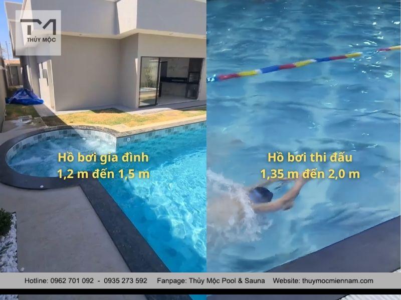 độ sâu hồ bơi gia đình và hồ bơi thi đấu