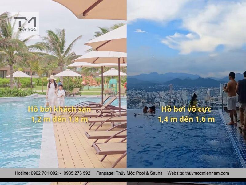 độ sâu hồ bơi khách sạn và hồ bơi vô cực