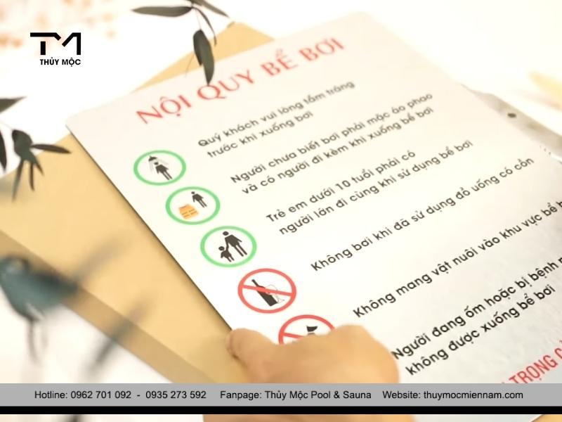 kích thước và vật liệu biển nội quy bể bơi ngoài trời