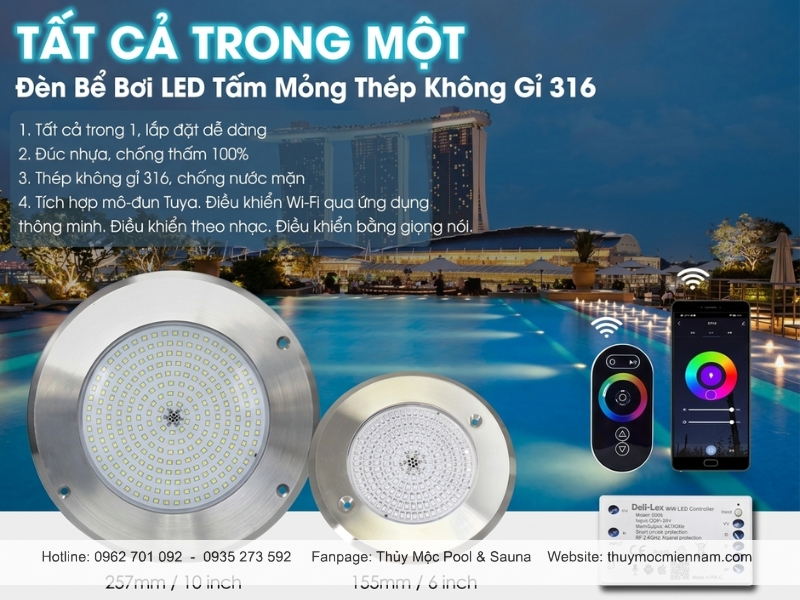 Ứng dụng đèn siêu mỏng FA280 trong công trình bể bơi